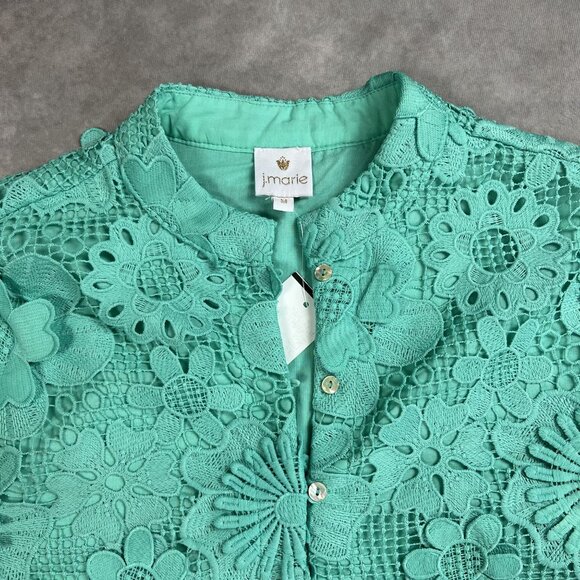 J. Marie Mint Green Floral Lace Dress With 3/4 Sleeves & Scalloped Edges - Picture 4 of 8